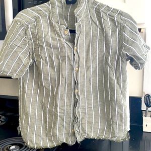 Women’s green stripped button up